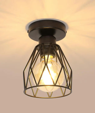 Industriële Plafondlamp Zwart – Vintage Metalen Opbouwlamp met E27 Fitting voor Keuken, Eetkamer en Slaapkamer