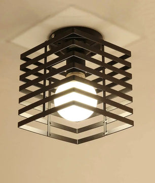 Vintage Industriële Plafondlamp – Zwarte Metalen Kubus Kooi Lamp met E27 Fitting