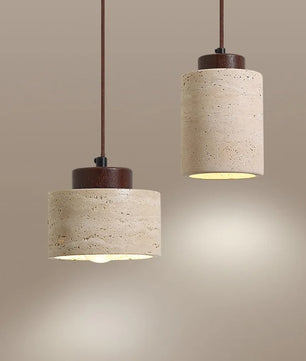 Japanse Wabi-Sabi Hanglamp – Handgemaakte Stenen Pendellamp met Gele Lampenkap – E27 – Sfeerverlichting voor Slaapkamer en Woonkamer