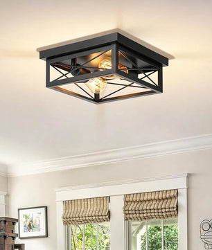 Retro Industriële Plafondlamp Zwart – Metalen Opbouwlamp met 2× E27 Fittingen voor Keuken en Eetkamer