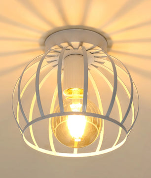 Vintage Industriële Plafondlamp – Zwarte Metalen Semi-Inbouw Kooi Lamp met E27 Fitting