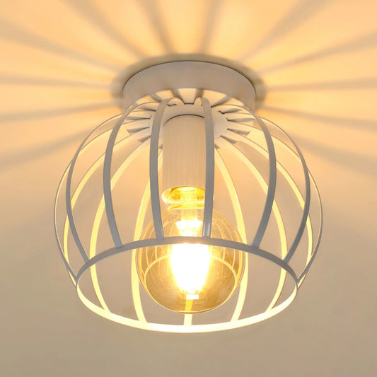 Vintage Industriële Plafondlamp – Zwarte Metalen Semi-Inbouw Kooi Lamp met E27 Fitting