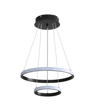 2-Ring Zwarte Hanglamp – Moderne LED Plafondlamp van Aluminium met Dubbele Ronde Ringen – 27W Koud Wit Licht 6500K voor Woonkamer en Eetkamer