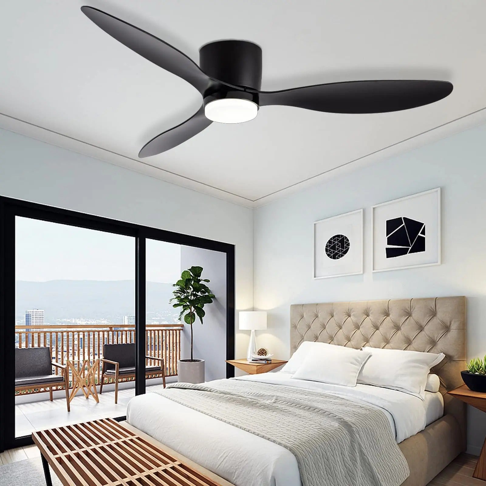 Minimalistische Plafondventilator met LED – Scandinavisch Modern Design met Afstandsbediening, 6 Snelheden en Stille DC-Motor voor Woonkamer en Slaapkamer