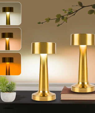 Retro Metalen Tafellamp – Oplaadbare LED Nachtlamp met Touchbediening, 3 Lichtkleuren en Dimbare Sfeerverlichting