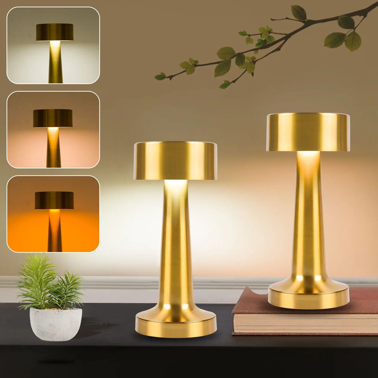 Retro Metalen Tafellamp – Oplaadbare LED Nachtlamp met Touchbediening, 3 Lichtkleuren en Dimbare Sfeerverlichting