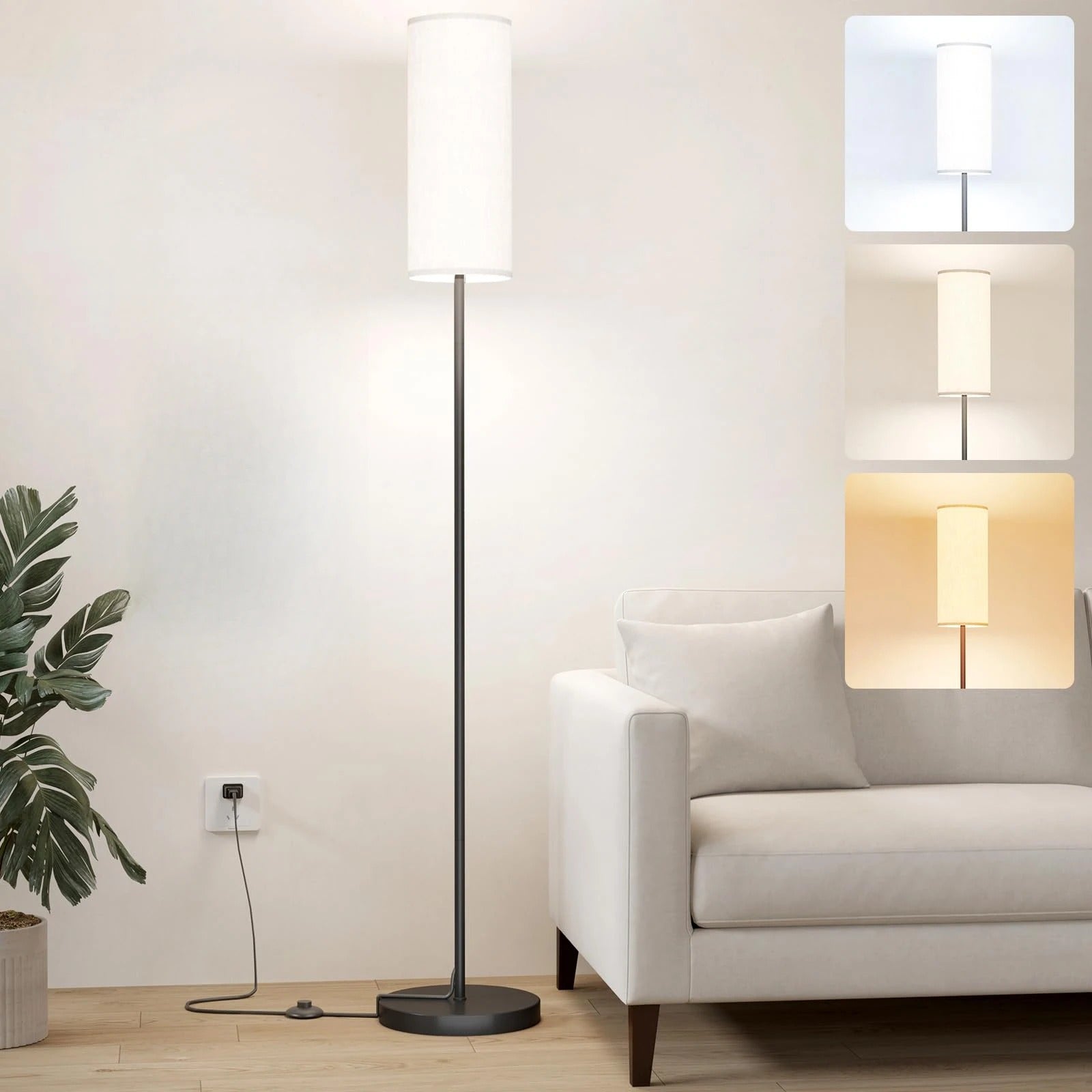 Moderne Vloerlamp met Lampenkap – Hoge Staande Lamp met Dimbare 9W LED en Voetschakelaar – Minimalistische Verlichting voor Woonkamer en Slaapkamer