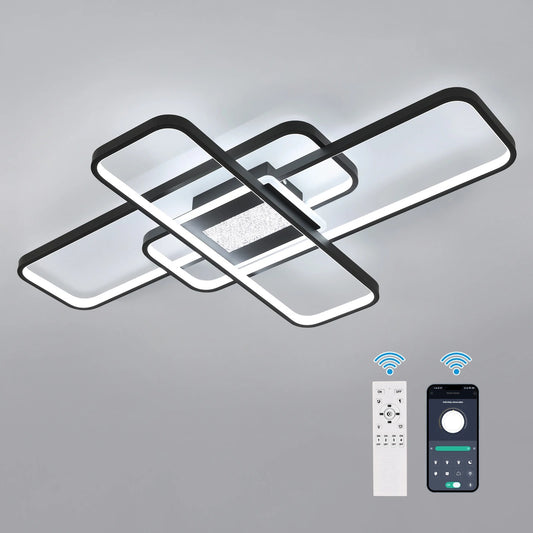 Moderne LED Plafondlamp – 56W Dimbaar met Afstandsbediening en App – 90 cm Aluminium Plafondverlichting voor Woonkamer en Eetkamer