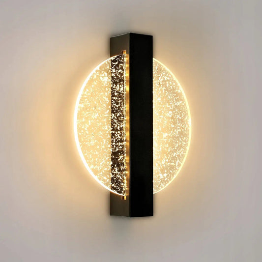 Moderne LED Wandlamp – Rond Zwart met Zilverblad – Acryl Wandverlichting met Warm Licht 3500K voor Woonkamer & Slaapkamer