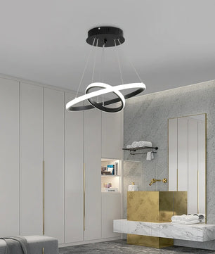 Moderne LED Hanglamp met 2 Ringen – Zwarte Plafondlamp 32W met Helder Wit Licht (6500K)