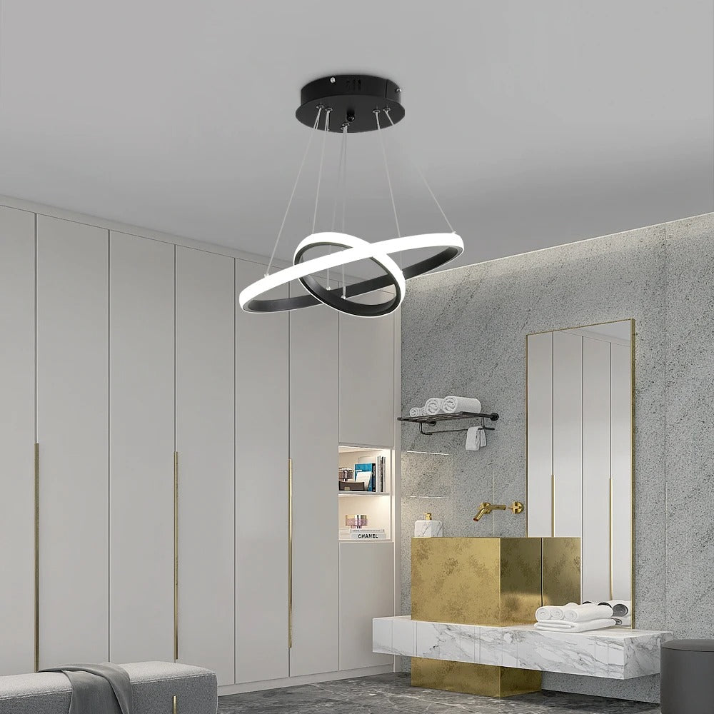 Moderne LED Hanglamp met 2 Ringen – Zwarte Plafondlamp 32W met Helder Wit Licht (6500K)