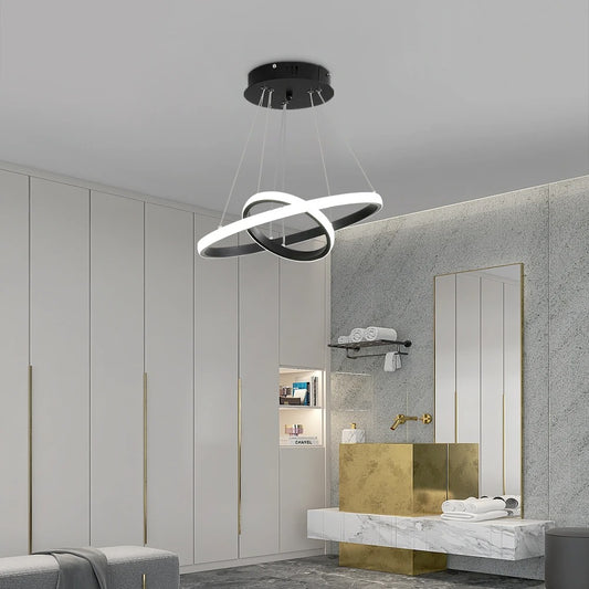 Moderne LED Hanglamp met 2 Ringen – Zwarte Plafondlamp 32W met Helder Wit Licht (6500K)