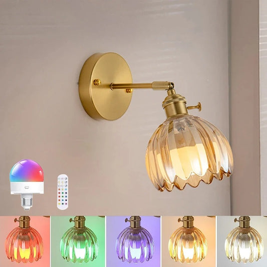 Vintage Glazen Wandlamp – Draadloos en Oplaadbaar met RGB LED – Decoratieve Wandverlichting met Afstandsbediening voor Woonkamer en Slaapkamer