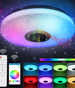Moderne LED Plafondlamp met Bluetooth Speaker – Ø50 cm – 60W RGB en Dimbaar met Afstandsbediening en App – Sterrenhemel Effect voor Woonkamer en Slaapkamer