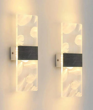 Set van 2 Moderne LED Wandlampen – 12W Rechthoekig Acryl – Warm Wit 3000K – Zilver/Zwart – Binnenverlichting voor Woonkamer, Slaapkamer en Gang