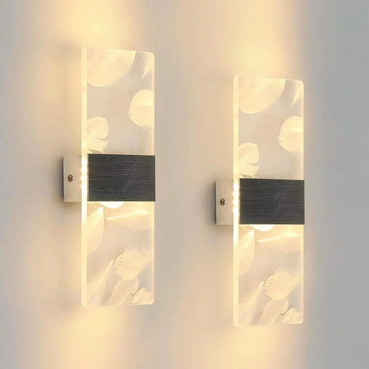Set van 2 Moderne LED Wandlampen – 12W Rechthoekig Acryl – Warm Wit 3000K – Zilver/Zwart – Binnenverlichting voor Woonkamer, Slaapkamer en Gang