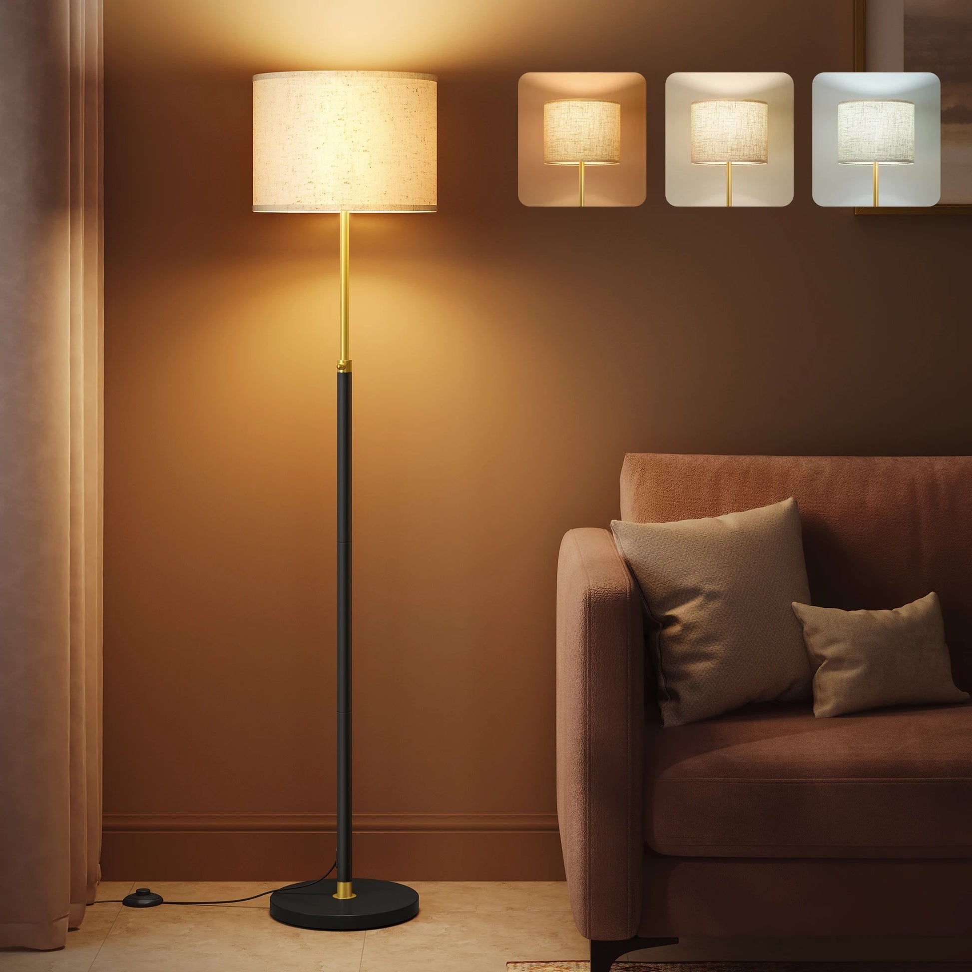In Hoogte Verstelbare Vloerlamp – Moderne Staande Lamp met Stoffen Kap – LED E27 Inclusief voor Woonkamer en Leeshoek