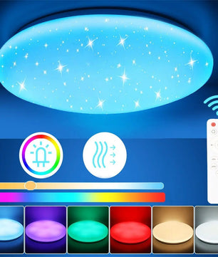 RGB LED Plafondlamp 40 cm – 36W Dimbaar met Sterrenhemel Effect en Afstandsbediening – Moderne RGB Plafondverlichting voor Woonkamer, Slaapkamer en Badkamer