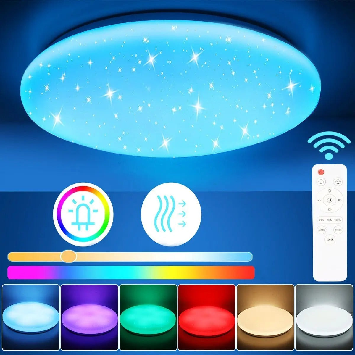 RGB LED Plafondlamp 40 cm – 36W Dimbaar met Sterrenhemel Effect en Afstandsbediening – Moderne RGB Plafondverlichting voor Woonkamer, Slaapkamer en Badkamer