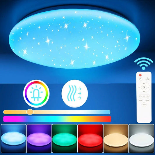 RGB LED Plafondlamp 40 cm – 36W Dimbaar met Sterrenhemel Effect en Afstandsbediening – Moderne RGB Plafondverlichting voor Woonkamer, Slaapkamer en Badkamer