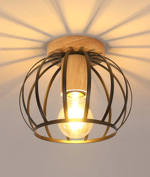 Gouden Plafondlamp – Metalen Semi-Inbouw Mand Kooi Lamp met E27 Fitting voor Hal en Woonkamer