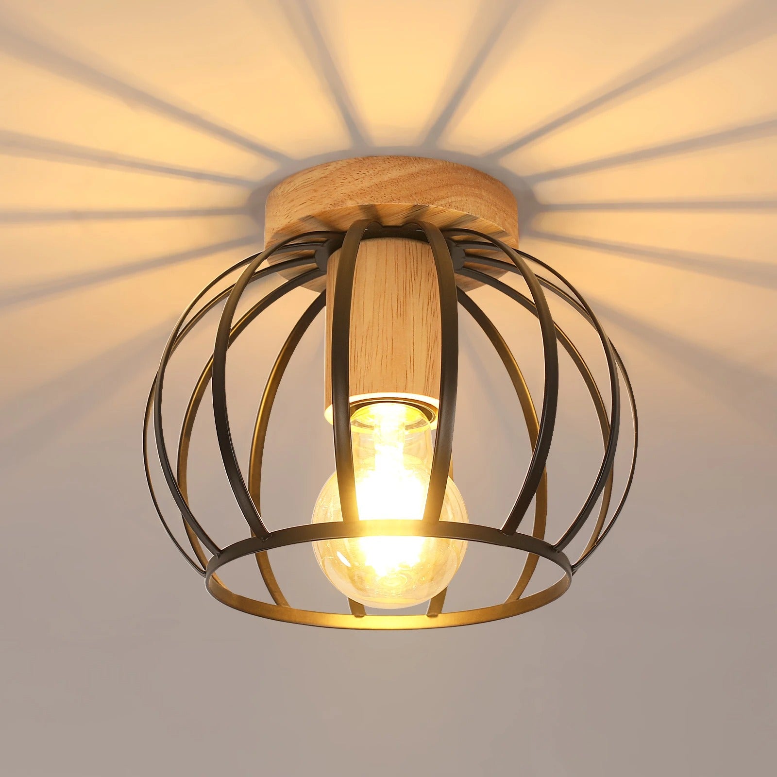 Gouden Plafondlamp – Metalen Semi-Inbouw Mand Kooi Lamp met E27 Fitting voor Hal en Woonkamer