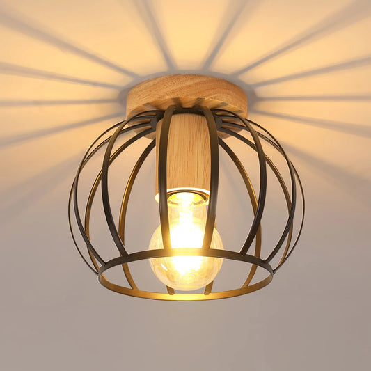 Gouden Plafondlamp – Metalen Semi-Inbouw Mand Kooi Lamp met E27 Fitting voor Hal en Woonkamer