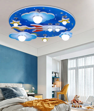 Kinderkamer LED Plafondlamp – Cartoon Ruimte Design Blauw – 35W Dimbaar met Afstandsbediening voor Slaap- en Speelkamer