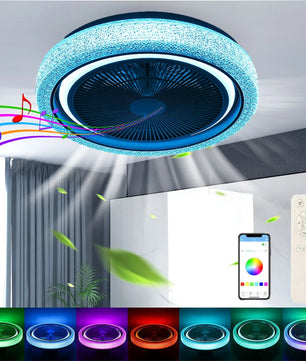 50W Bluetooth LED Plafondventilator met RGB Verlichting en Muziekfunctie – Dimbare Ventilatorlamp met Speaker, App en Afstandsbediening voor Woonkamer en Slaapkamer