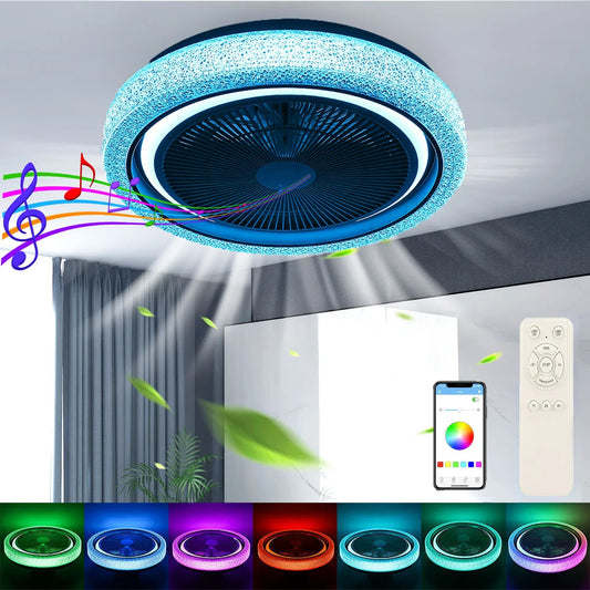 50W Bluetooth LED Plafondventilator met RGB Verlichting en Muziekfunctie – Dimbare Ventilatorlamp met Speaker, App en Afstandsbediening voor Woonkamer en Slaapkamer