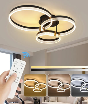 Moderne LED Plafondlamp – 3-Ring Design – 42W Dimbaar 3000K–6500K met Afstandsbediening – Zwarte Design Plafondverlichting voor Woonkamer en Slaapkamer