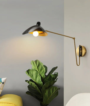 Industriële Wandlamp met Lange Arm – Verstelbare Scharnierarm en Matte Metalen Kap – E14 Leeslamp voor Slaapkamer, Woonkamer & Hotel
