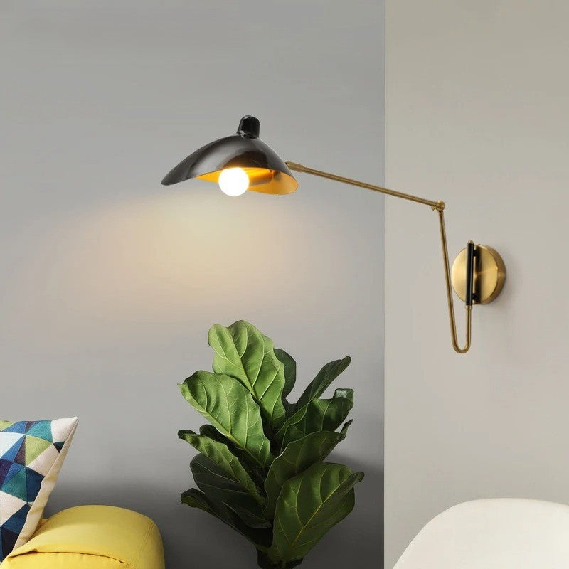 Industriële Wandlamp met Lange Arm – Verstelbare Scharnierarm en Matte Metalen Kap – E14 Leeslamp voor Slaapkamer, Woonkamer & Hotel
