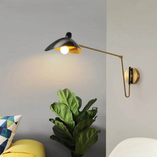 Industriële Wandlamp met Lange Arm – Verstelbare Scharnierarm en Matte Metalen Kap – E14 Leeslamp voor Slaapkamer, Woonkamer & Hotel