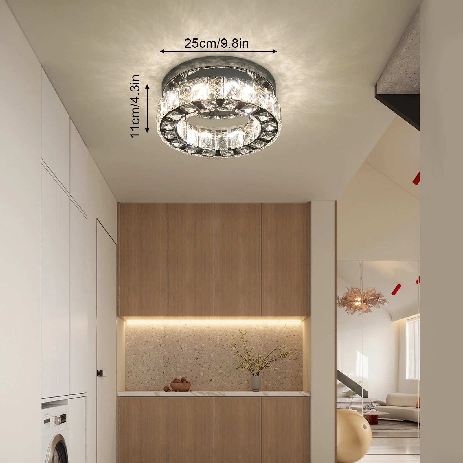 Moderne Kristallen Kroonluchter LED – Ronde Plafondlamp met Afstandsbediening – Dimbaar 3000K–6500K – Chroomkleur