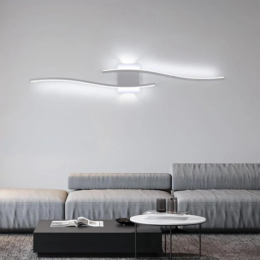 Moderne LED Wandlamp 89 cm – Golvend Design – Aluminium en Acryl Wandverlichting 27W 6500K voor Woonkamer, Slaapkamer & Hal