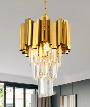 Gouden Kristallen Hanglamp – Moderne 3-lichts Plafondlamp van Metaal met K9 Kristallen en E14 Fittingen – Luxe Design voor Eetkamer, Keuken en Entree