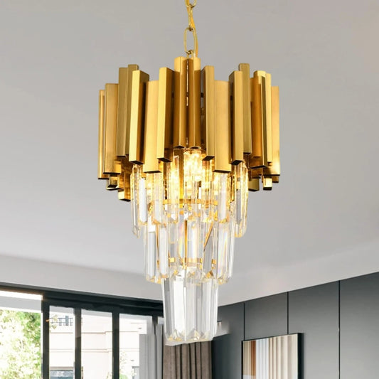 Gouden Kristallen Hanglamp – Moderne 3-lichts Plafondlamp van Metaal met K9 Kristallen en E14 Fittingen – Luxe Design voor Eetkamer, Keuken en Entree