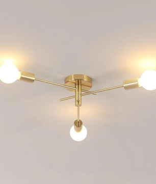 Gouden Plafondlamp met 3 E27 Fittingen – Retro Industriële Plafondverlichting van Smeedijzer voor Woonkamer, Slaapkamer en Gang