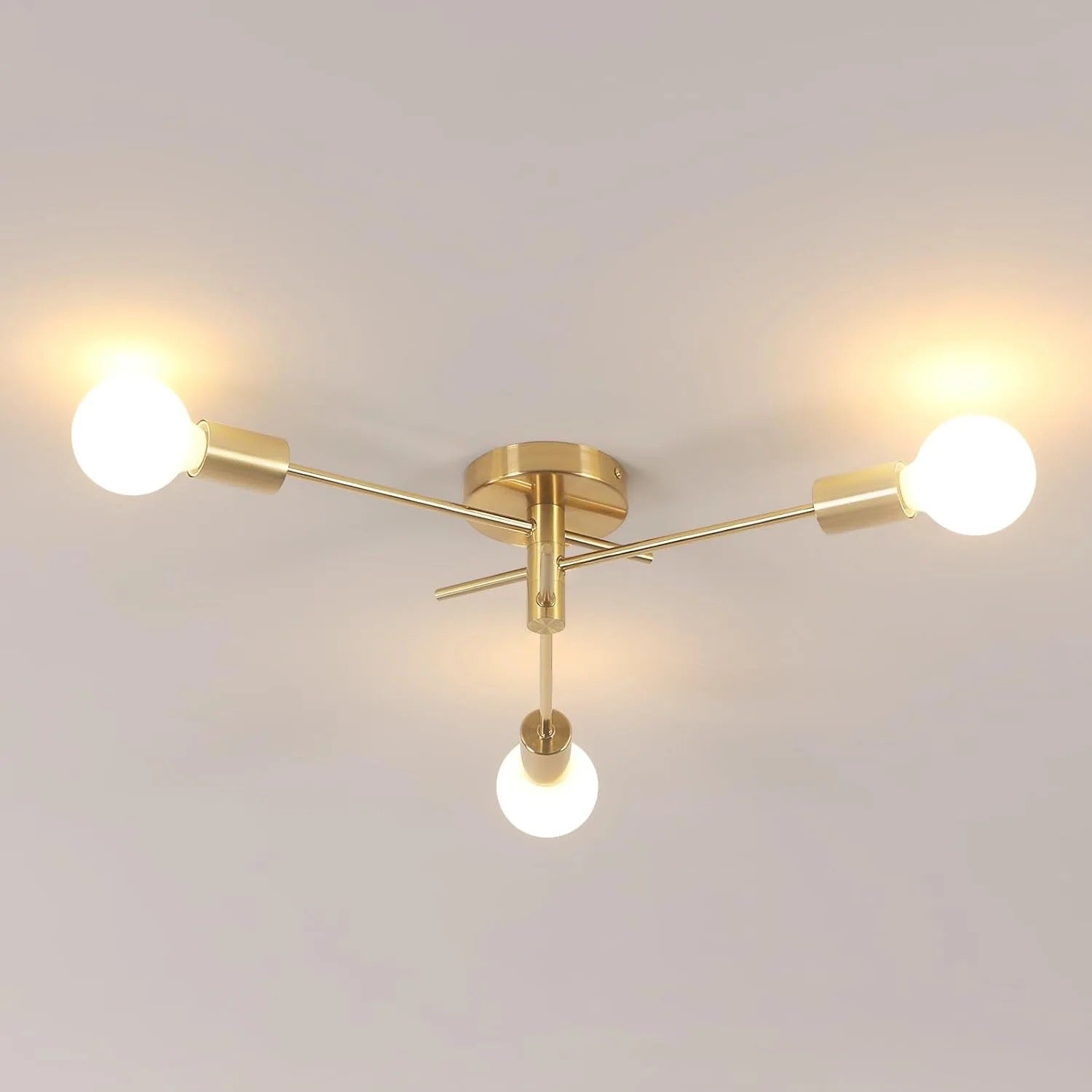 Gouden Plafondlamp met 3 E27 Fittingen – Retro Industriële Plafondverlichting van Smeedijzer voor Woonkamer, Slaapkamer en Gang