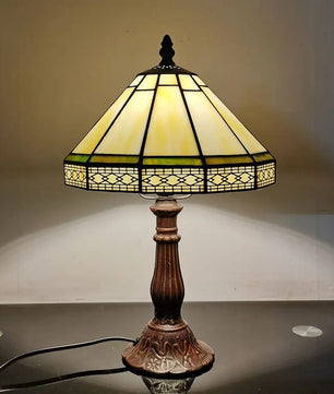 Tiffany Stijl Tafellamp – Handgemaakt Kunstglas 22 cm – Vintage Bronzen Basis – Decoratieve Tafellamp voor Woonkamer en Kantoor