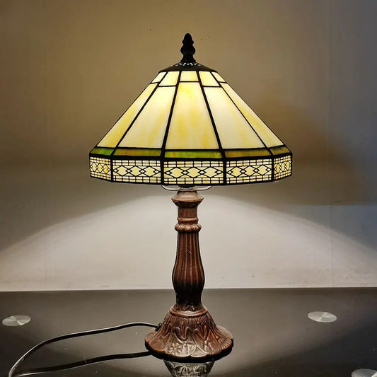 Tiffany Stijl Tafellamp – Handgemaakt Kunstglas 22 cm – Vintage Bronzen Basis – Decoratieve Tafellamp voor Woonkamer en Kantoor