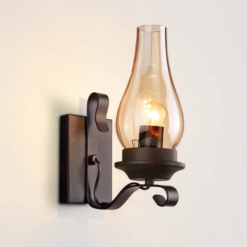Retro Industriële Wandlamp van IJzer en Glas – Vintage Kerosine Stijl Wandlamp met E27 Fitting voor Café, Hotel, Slaapkamer en Loft