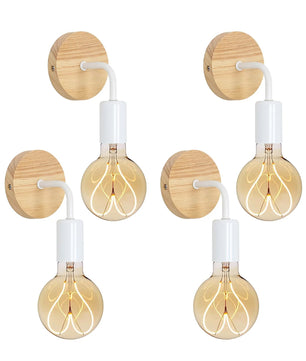 Set van 4 Vintage Industriële Wandlampen – Zwart IJzer met Hout – E27 Fitting – Binnenverlichting voor Woonkamer, Gang en Eetkamer