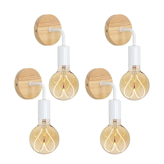 Set van 4 Vintage Industriële Wandlampen – Zwart IJzer met Hout – E27 Fitting – Binnenverlichting voor Woonkamer, Gang en Eetkamer