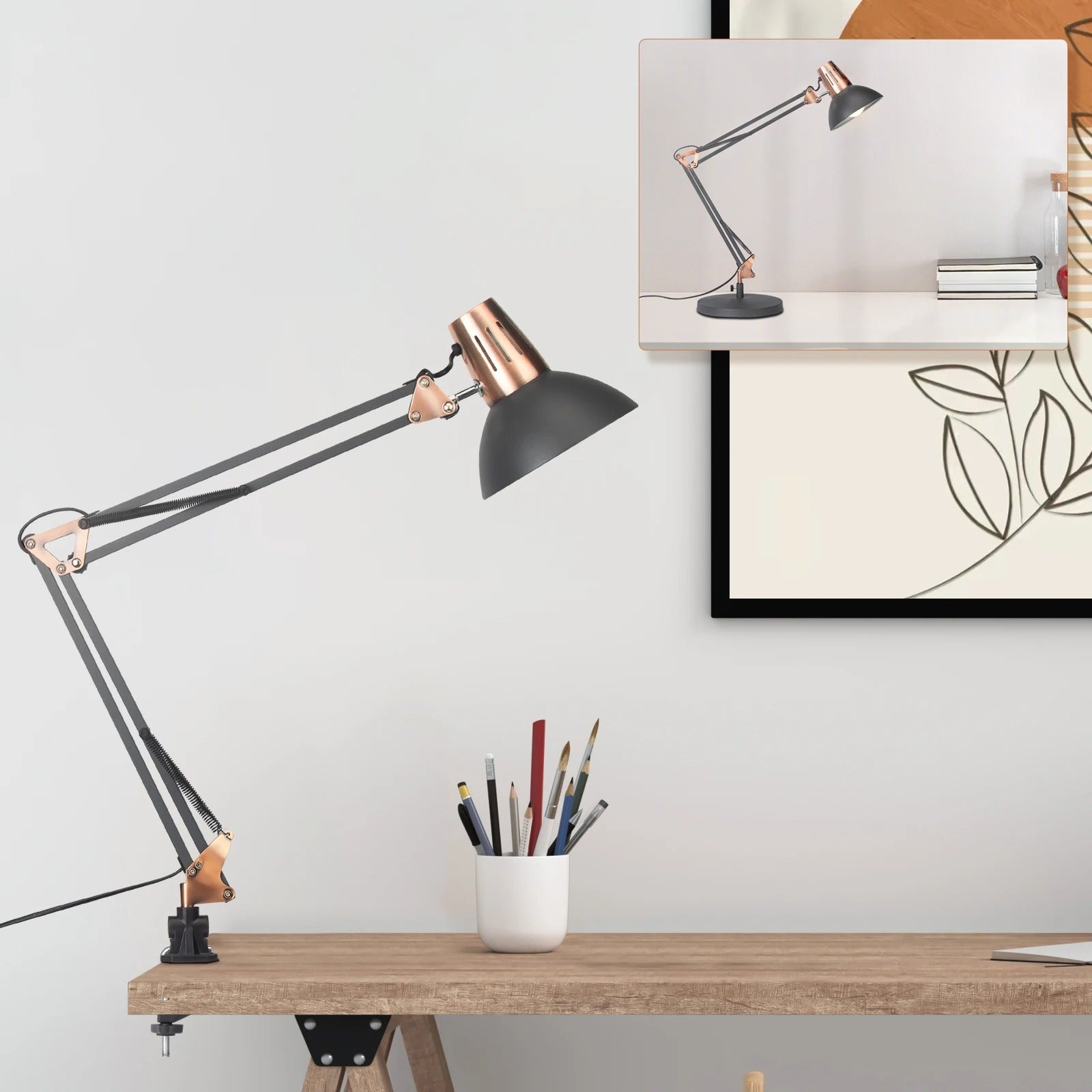 Verstelbare Bureaulamp met Scharnierarm – Industriële Metalen Klemlamp met E27 Fitting voor Werk en Lezen