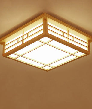 Plafondlamp met Grenenhout en PVC Kap – Vierkant Design – 16W LED Warm Wit 3500K voor Woonkamer, Slaapkamer en Eetkamer