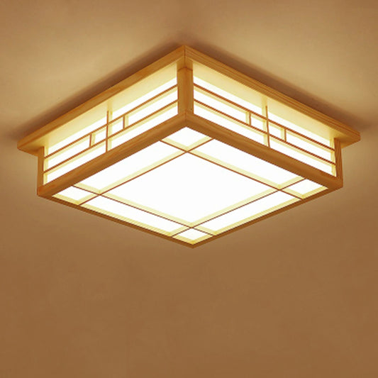 Plafondlamp met Grenenhout en PVC Kap – Vierkant Design – 16W LED Warm Wit 3500K voor Woonkamer, Slaapkamer en Eetkamer