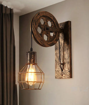 Vintage Industriële Wandlamp – Retro Katrol Wandverlichting van Metaal – LED Wandlamp voor Woonkamer en Slaapkamer