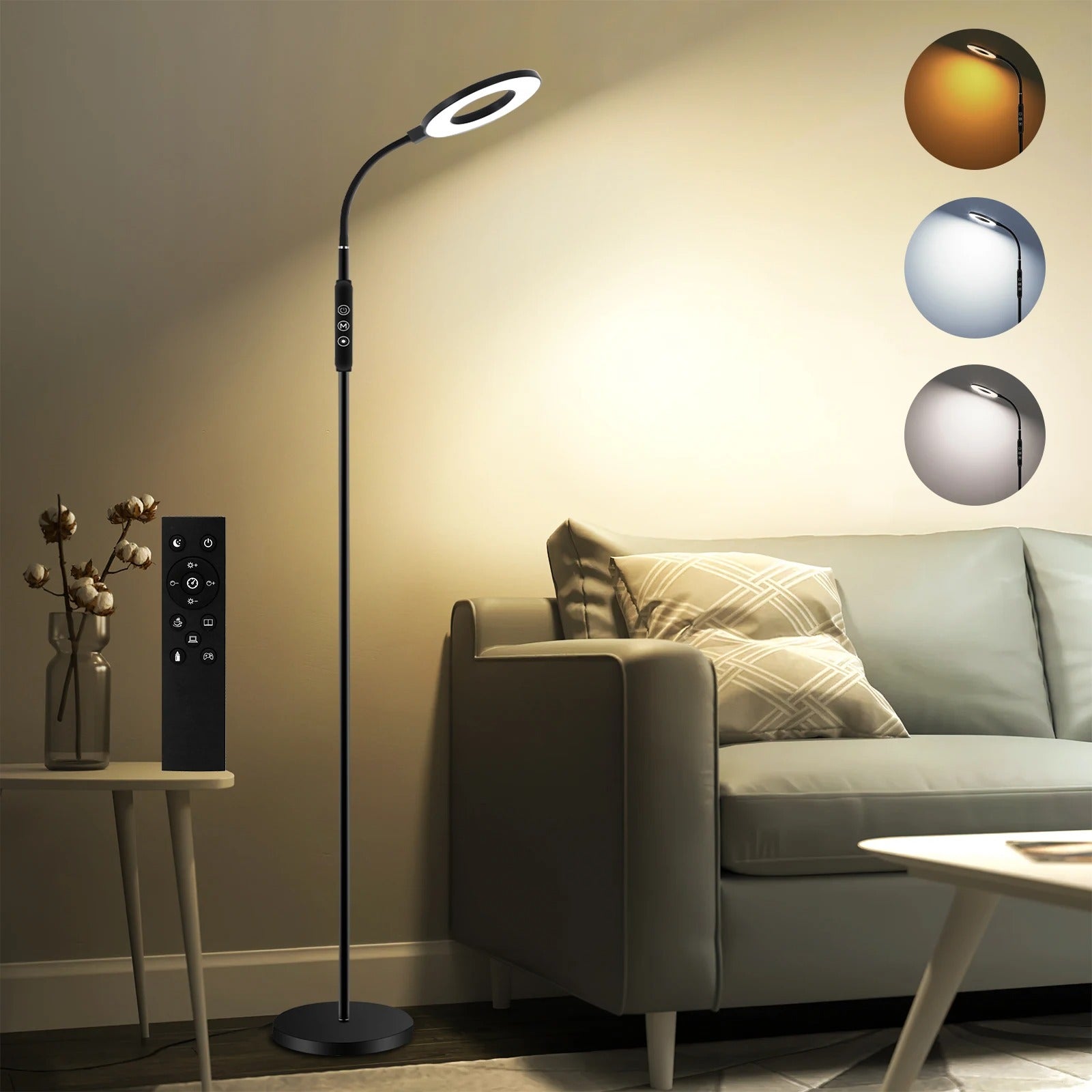 Multifunctionele Dimbare LED Vloerlamp – 360° Verstelbaar – 1800K-6000K – Nachtlamp, Timer & Geheugenfunctie